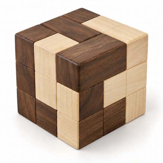 Tweekleurige houten kubuspuzzel